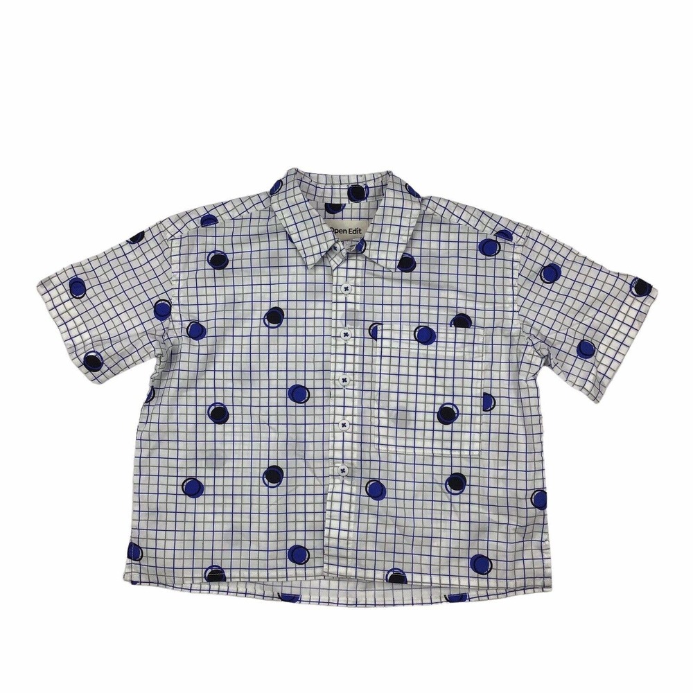 Open Edit Toddler Kids Button Down Ivory Cloud Grid Dot Print Camp Shirt Size 2T